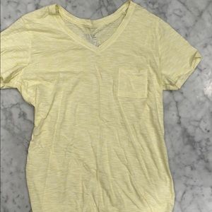 Yellow and White Stripe V-Neck T-Shirt (Small)